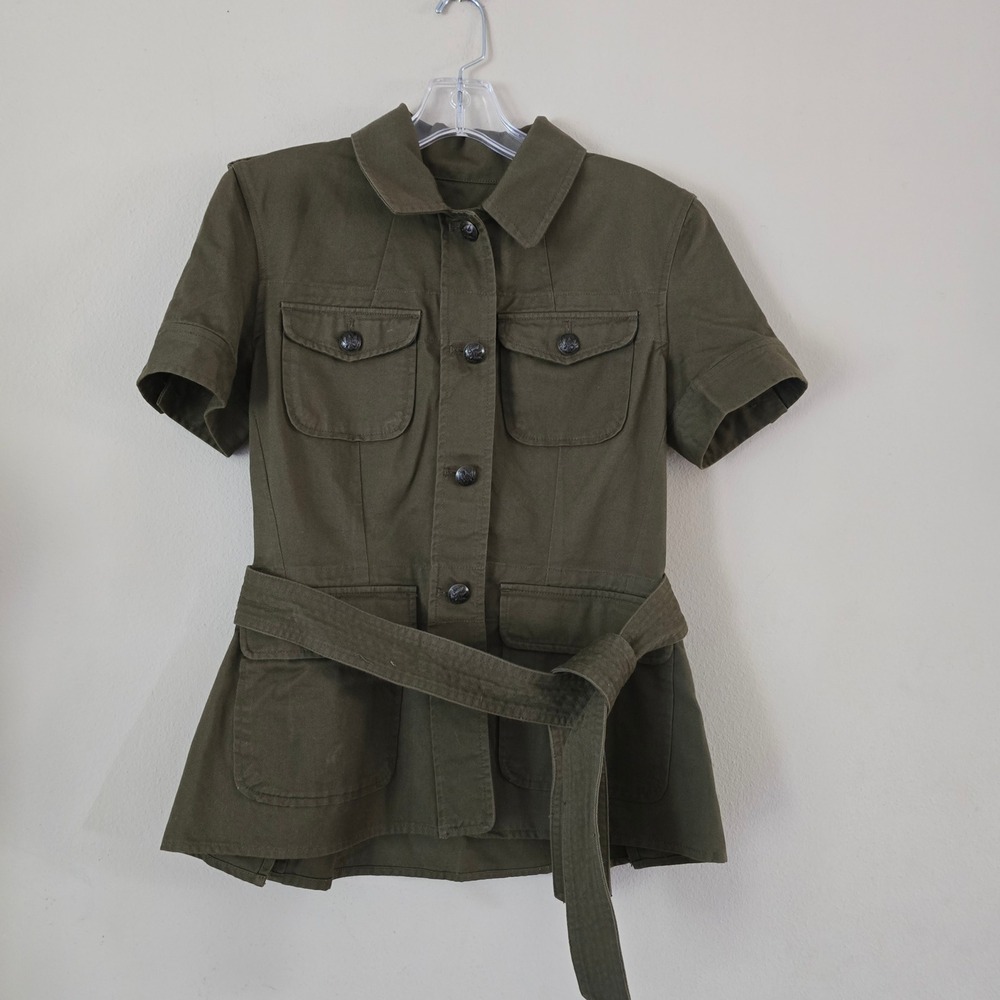 LAUREN JEANS COMPANY Short sleeve military‎ belted green jacket size small - Picture 5 of 11